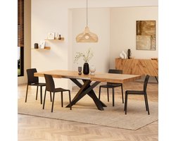 Uitschuifbare eettafel 160-240 x 90 x 75 cm – Emma Industrial Cross Design – Rustiek Eiken met Zwarte Kruispoten – Rechthoekige Eetkamertafel voor 6 tot 10 Personen, Opbergruimte voor Verlengbladen, Made in Italy