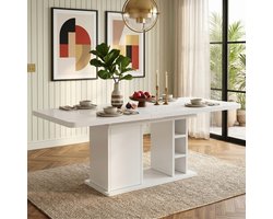 Uitschuifbare Eettafel 180x80x75 cm – Eettafel van MDF – Scandinavisch – Modern Design – Voor 6-8 Personen – Voor Keuken en Eetkamer – Wit