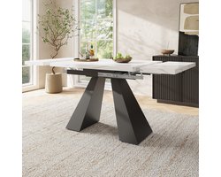 Uitschuifbare eettafel 99-159x74 cm - keukentafel - ruim werkblad - geschikt voor thuiswerken en woonkamer - wit tafelblad