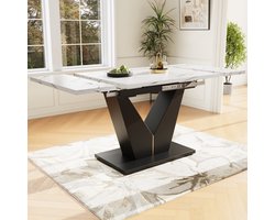 Uitschuifbare eettafel 99-159x75cm - keukentafel - ruim tafelblad - voor thuiswerken en woonkamer - wit tafelblad met V-vormig ontwerp