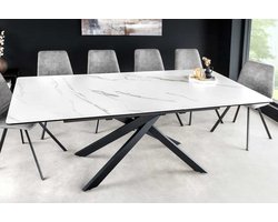 Uitschuifbare eettafel ALPINE 160-200cm wit keramiek marmer zwart metalen frame - 43844