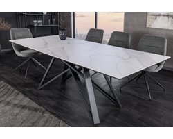 Uitschuifbare eettafel ATLAS 160-200cm wit marmer design keramiek zwart metaal - 46497