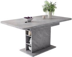Uitschuifbare eettafel betonlook - Eettafel met opbergruimte - Rechthoekige tafel-Moderne eethoek - Variabel- Uitschuifbaar - Eetkamer Grijs