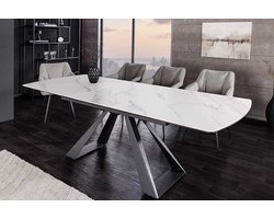 Uitschuifbare eettafel CONCORD 180-230cm wit keramiek marmer design zwart metaal - 46498