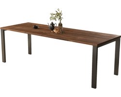 Uitschuifbare Eettafel Eiken - Rechthoekig Design - 12 Personen - Robuust Houtfineer & Stabiel Frame - Industrieel Zwart Onderstel