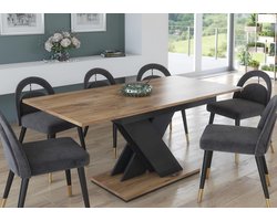 Uitschuifbare Eettafel Eikenhouten Effect 120 tot 160 cm met Grijze V-Poot
