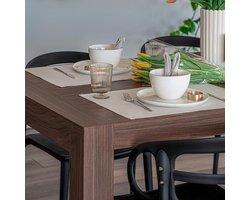 Uitschuifbare Eettafel HomeByNicole Iacopo – Walnoot – 140 cm tot 220 cm – Modern, Hoogwaardig Melamine en Metalen Uittrekmechanisme – Voor 6 tot 10 Personen – Perfect voor Keuken en Woonkamer