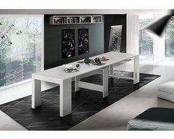 Uitschuifbare eettafel HomeByNicole Martella – tot 12 personen – 51/300 x 90 x 77 cm – Hoogglans wit lariks – Multifunctionele uitschuifbare console – Moderne design tafel – 100% Made in Italy