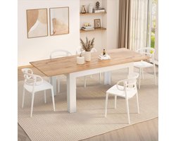 Uitschuifbare Eettafel Hout – HomeByNicole Easy Extend 140-220 cm – Moderne Eetkamertafel in Rustiek Eiken & Wit – 6 tot 8 Personen – Ruimtebesparend Ontwerp – Made in Italy – Stevig & Stijlvol Design