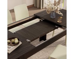 Uitschuifbare Eettafel Houtlook Donker Notenhout 140-220x90 cm – Moderne Design Eettafel voor 6-8 Personen – Ruimtebesparende Tafel met Opbergbare Verlengbladen – HomeByNicole EASY Deluxe – Made in Italy