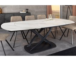 Uitschuifbare eettafel INCEPTION 130-190 cm wit marmer keramiek zwart metalen frame - 46423