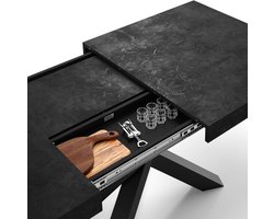 Uitschuifbare Eettafel Industrieel Design – HomeByNicole “Emma Luxe Betonlook Zwart” – 160-240 cm – 10 Personen – Moderne Eetkamertafel met Gekruiste Metalen Poten – Made in Italy