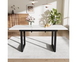Uitschuifbare eettafel, L140/180*B80*H75, industriële stijl, rechthoekig, salontafel/ontspanningstafel, moderne eenvoudige ijzeren eettafel, ruimtebesparende multifunctionele eettafel, MDF, wit+zwart