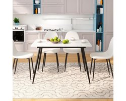 Uitschuifbare Eettafel Marmer Wit – HomeByNicole Elegant Dining – 120-160 cm – 6 tot 8 Personen – Luxe Keukentafel MDF & Metaal – Modern Minimalistisch Design – Rechthoekige Eettafel met Uittrekbaar Blad