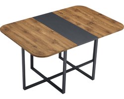 Uitschuifbare eettafel met houtnerf en zwarte accentstreep – Stevig zwart metalen frame, ruimtebesparende keukentafel voor 4-6 personen, moderne multifunctionele tafel voor de eetkamer.