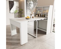 Uitschuifbare Eettafel Met Opbergruimte - Multifunctionele Eettafel 52/132,5 cm - Ruimtebesparende Tafel Met Kasten - Moderne Witte Eettafel Voor Keuken, Woonkamer En Eetkamer