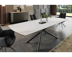 Uitschuifbare eettafel MIKADO 180-230cm wit keramiek zwart sterrenframe - 46495