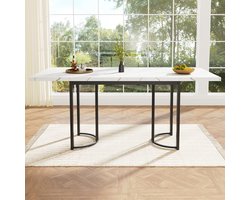 Uitschuifbare Eettafel Milano 140–180 x 80 cm – Moderne Rechthoekige Tafel met Metalen Frame, Marmerlook Blad, Ruimtebesparende Telescooptafel voor 6–8 Personen – Wit/Zwart – Novihome