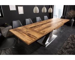 Uitschuifbare eettafel MONTREAL 180-230-280cm plank eiken met X-frame van gelamineerd hout