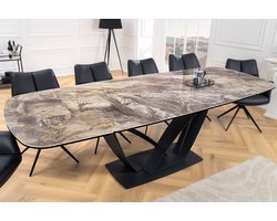 Uitschuifbare eettafel PAPILLON 180-260cm taupe keramiek marmer zwart metaal - 45178