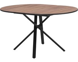 Uitschuifbare eettafel, rond, bruin houtlook, 100-140x76x100 cm, eetkamertafel voor 4-6 personen, tafel met X-vormig stalen frame ML-Design