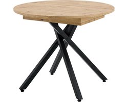 Uitschuifbare Eettafel Rond met Verstelbare Hoogte en Vouwfunctie - Eiken en Zwart