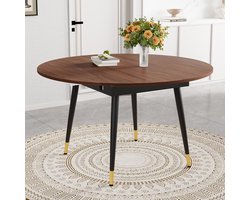 Uitschuifbare Eettafel - Ronde Naar Ovale Tafel, MDF Blad Met Metalen Poten - Walnoot