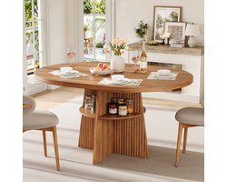 Uitschuifbare Eettafel - Ronde Tafel 110-150 cm - Walnoot - Met Opbergruimte