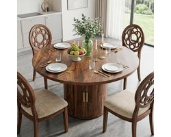 Uitschuifbare Eettafel - Ronde Tafel Eettafel - Gezellig Eten - Afneembaar Tafelblad - 110-150 cm - Walnoot