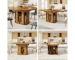 Uitschuifbare eettafel - ronde tafel - uit te breiden tot een ovale vorm - geschikt voor 6 personen - met glazen deur - walnotenkleur