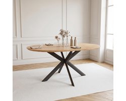 Uitschuifbare Eettafel - Ronde Tafel Verstelbare Tafel - Gezellig Tafelen - Spin Metalen Poten - 110cm-150cm - Eikenhout Bruin
