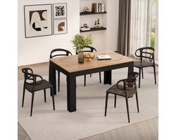 Uitschuifbare Eettafel Rustiek Eiken & Zwart – 140-220 cm – Industrieel Design Eettafel 6-8 Personen – Stevige Houten Tafel met L-Poten – Made in Italy – HomeByNicole Easy Extend