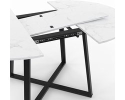 Uitschuifbare eettafel Selma – 4-8 personen | Zwart-wit marmeren blad Alaska 110-150 cm