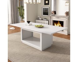 Uitschuifbare eettafel, vierkante eettafel, salontafel Tafel, lengte 140/180 x breedte 70 cm x hoogte 76,5 cm, moderne eenvoudige eettafel, wit