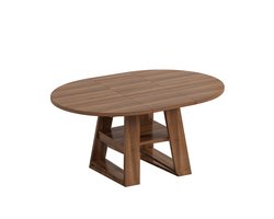 Uitschuifbare eettafel voor 4-6 personen, ronde eettafel met opbergruimte en legplank, Ø110/150 x 110 cm, MDF, walnoot