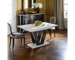 Uitschuifbare Eettafel Witte Glans – 130-210 cm – Modern & Elegant – Hoogglans Wit – Verlengbare Eettafel voor 8 Personen – Onderhoudsvriendelijk & Stijlvol