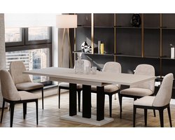 Uitschuifbare Eettafel Witte Glans - (130-215 cm x 80 cm x 75 cm) – Verlengbaar Tafelblad, Modern Design, Metaal & Bewerkt Hout – Duurzaam en Stijlvol voor 4-8 Personen - eetkamertafel uitschuif tafel