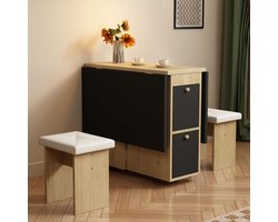 Uitschuifbare Eettafelset 120 x 80 x 75 cm met 4 Comfortabele Stoelen – Moderne Eetkamerset in Wit en Zwart – Stijlvolle Uitschuifbare Eettafel voor Woonkamer en Eetkamer – Novihome