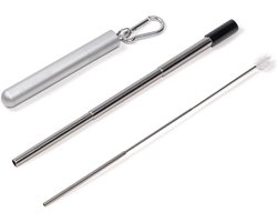 Uitschuifbare Herbruikbare Rietje | 20% Christmas Gifts Sale | Milieuvriendelijk | Opvouwbare | Case met Sleutelhanger + Schoonmaakborstel | Metalen Rietje | Roestvrijstaal | Duurzaam Cadeau | Collapsible Reusable Straw