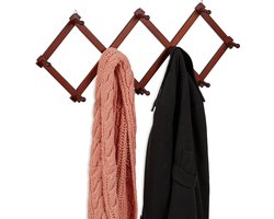 Uitschuifbare muurkapstok - 10 haken - bruin hout - modern design