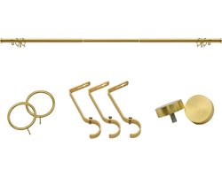 Uitschuifbare Ophangbare Gordijnrail 76-210cm Goud - Compleet met Eindstukken en Beugels - 25mm Diameter - Decoratief Gordijnroede Set