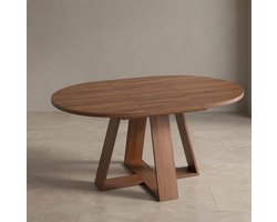 Uitschuifbare Ovale Eettafel 100–140 cm – Ronde Houtlook Keukentafel met Opbergvak, 4–6 Personen, Modern & Ruimtebesparend Design voor Keuken en Woonkamer | Ganeey