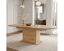 Uitschuifbare Ovale Eettafel - Eettafel Met Opbergruimte - Multifunctionele Houten Eettafel - Moderne Minimalistische Keukentafel - Eikenkleur