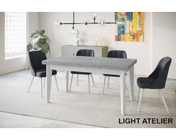 Uitschuifbare Rechthoekige Eettafel 120-160 x 80 x 78 cm – Atelier Houtlook Eetkamertafel met Witte Houten Poten – Moderne Scandinavische Design Tafel voor 4-6 Personen – Laura