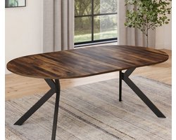 Uitschuifbare Ronde Eettafel 110-200 cm – Donker Hout & Zwart Metaal – Industriële Spinnenpoot – 4 tot 10 Personen – Moderne Loft Design Eettafel – Casa Serena