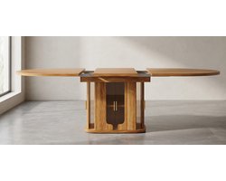 Uitschuifbare Ronde Eettafel 118–158 cm – Ovale Design Eettafel voor 6 Personen met Opbergruimte & Glazen Accenten – Moderne Walnoot Keukentafel / Eettafel – Ganeey
