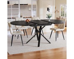 Uitschuifbare Ronde Eettafel 118–158 cm Zwart Ovaal Transformeerbaar Design Moderne Keukentafel & Balkontafel Ruimtebesparend