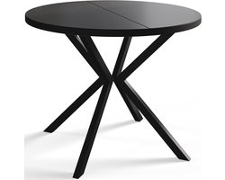 Uitschuifbare Ronde Eettafel 120-200 cm x 76 cm – Zwarte Moderne Eetkamertafel met Zwarte Metalen Kruispoot – Luxe Design Tafel voor 4-8 Personen – Krasbestendig & Ruimtebesparend – Laura