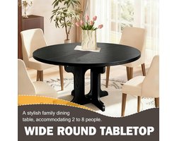 Uitschuifbare Ronde Eettafel 90–120 cm Zwart Modern Ovaal Design voor 2–8 Personen met Stabiel Kolomonderstel – Ruimtebesparende Keuken- en Eetkamertafel