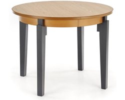 Uitschuifbare ronde eettafel Sorbus 100 cm goud eiken met antraciet